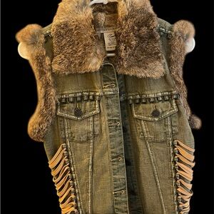 Christian Lacroix Denim Vest with Full 100% Rabbit Fur Lining